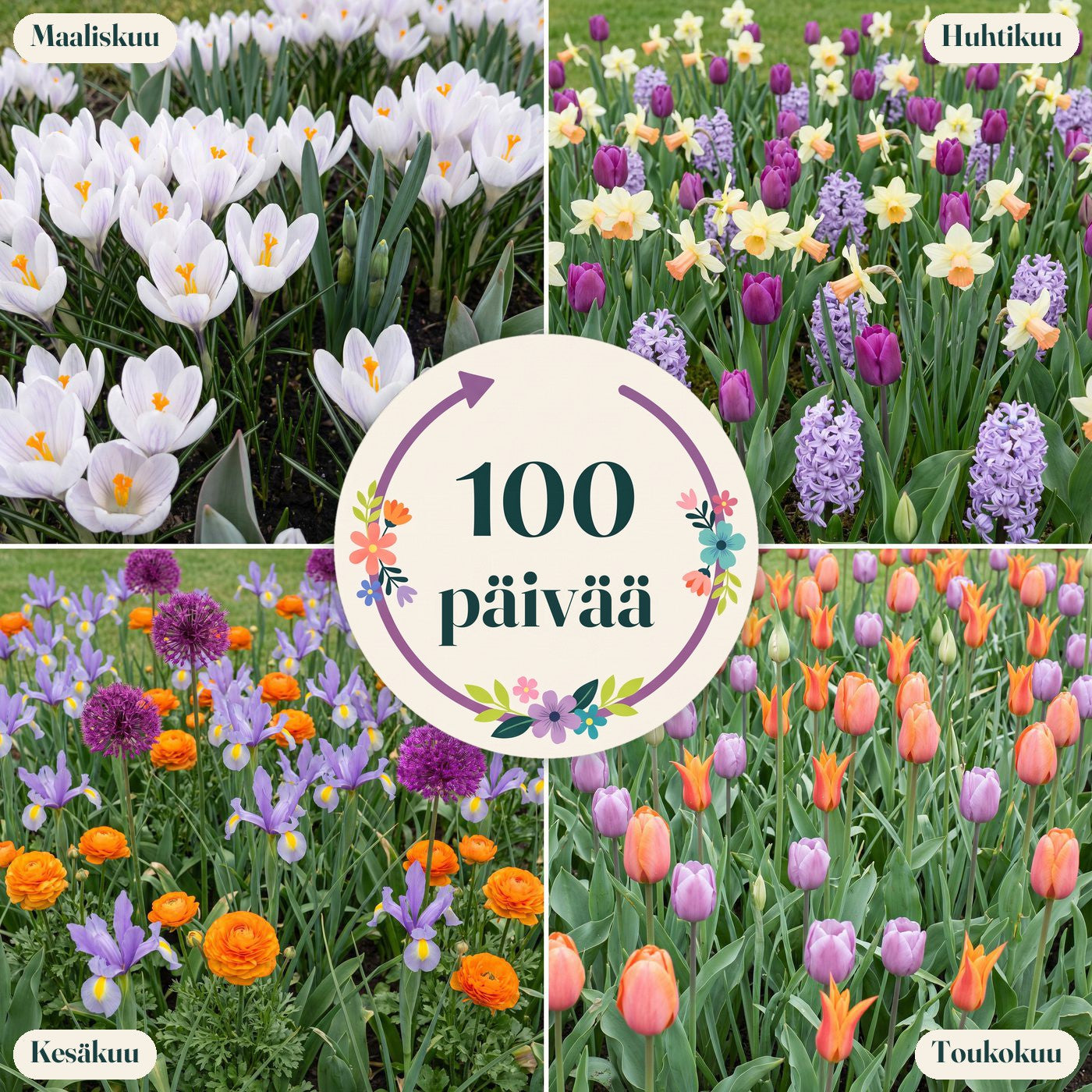 Valmis kukkapenkki '100 päivää – oranssi & violetti' (1 m²)